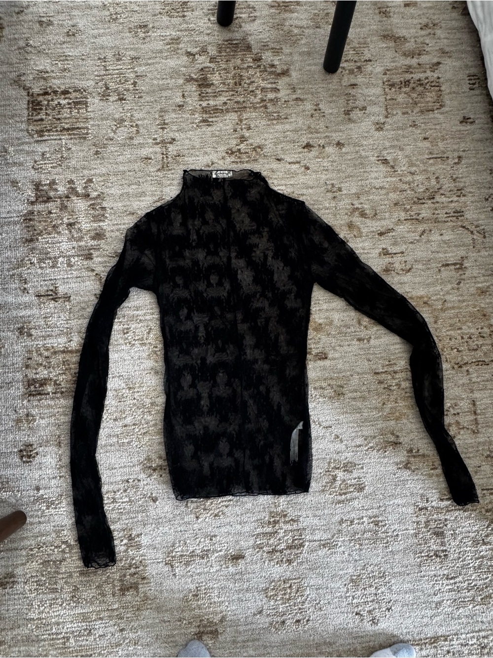 Free People Black Floral Sheer Mesh Top